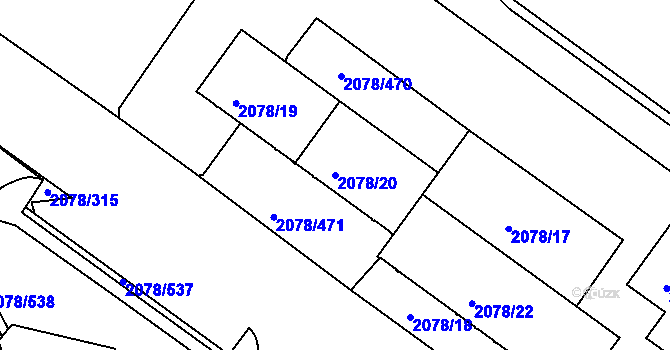 Parcela st. 2078/20 v KÚ Záběhlice, Katastrální mapa