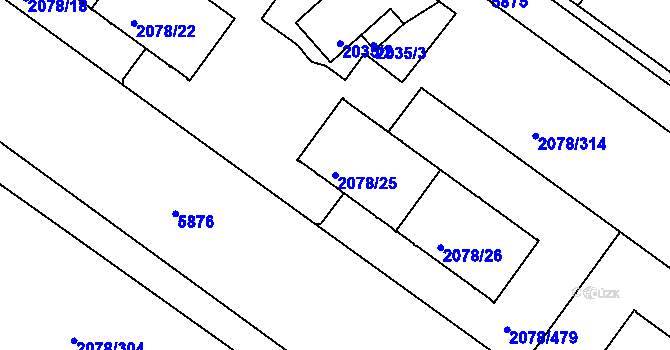 Parcela st. 2078/25 v KÚ Záběhlice, Katastrální mapa