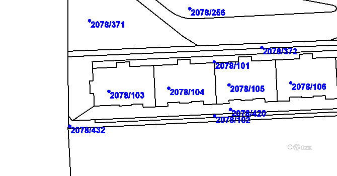 Parcela st. 2078/104 v KÚ Záběhlice, Katastrální mapa