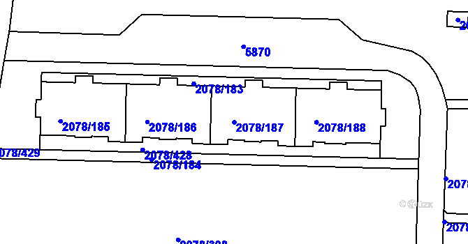 Parcela st. 2078/187 v KÚ Záběhlice, Katastrální mapa