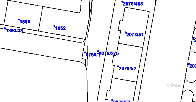Parcela st. 2078/275 v KÚ Záběhlice, Katastrální mapa