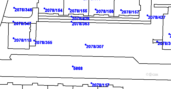 Parcela st. 2078/307 v KÚ Záběhlice, Katastrální mapa
