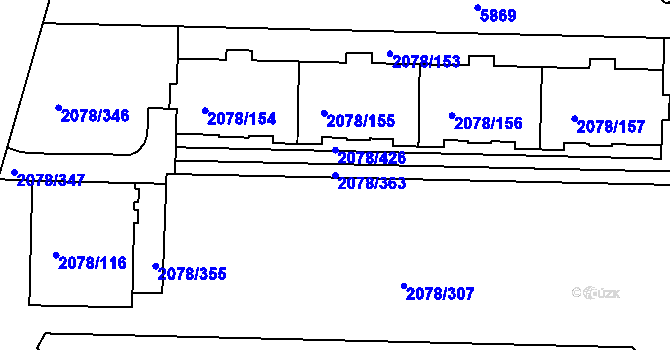 Parcela st. 2078/363 v KÚ Záběhlice, Katastrální mapa