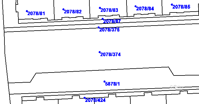 Parcela st. 2078/374 v KÚ Záběhlice, Katastrální mapa