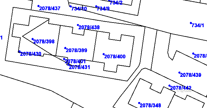 Parcela st. 2078/400 v KÚ Záběhlice, Katastrální mapa
