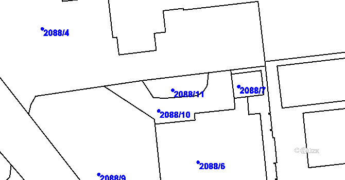 Parcela st. 2088/11 v KÚ Záběhlice, Katastrální mapa