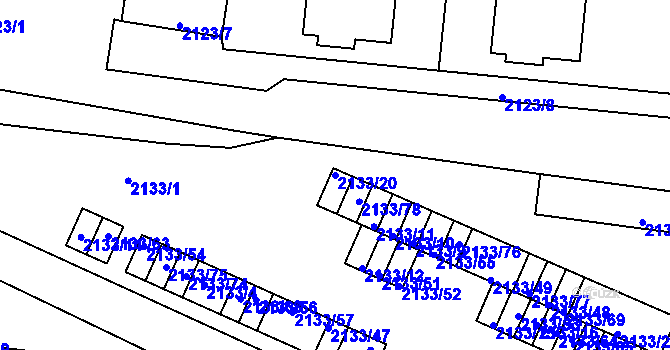 Parcela st. 2133/20 v KÚ Záběhlice, Katastrální mapa