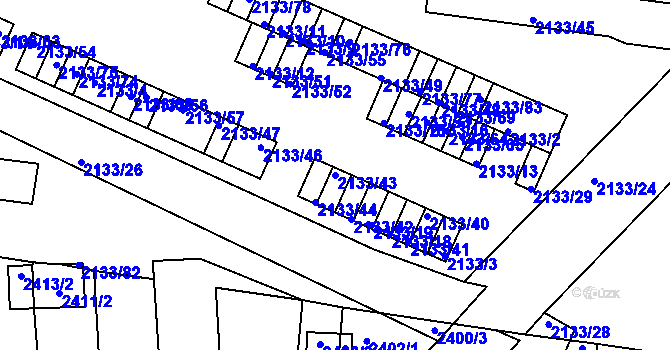 Parcela st. 2133/43 v KÚ Záběhlice, Katastrální mapa