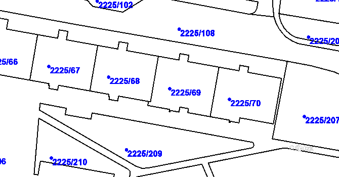 Parcela st. 2225/69 v KÚ Záběhlice, Katastrální mapa