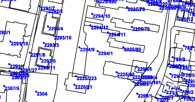 Parcela st. 2294/1 v KÚ Záběhlice, Katastrální mapa