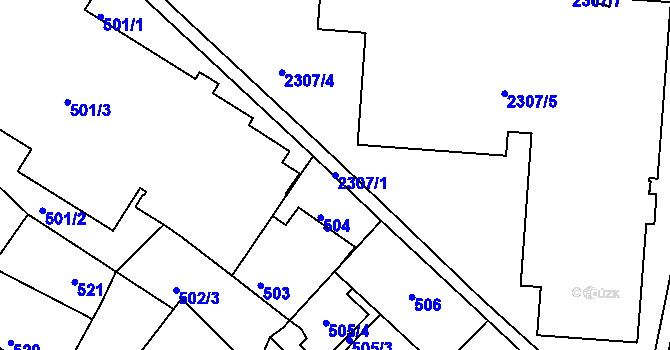 Parcela st. 2307/1 v KÚ Záběhlice, Katastrální mapa