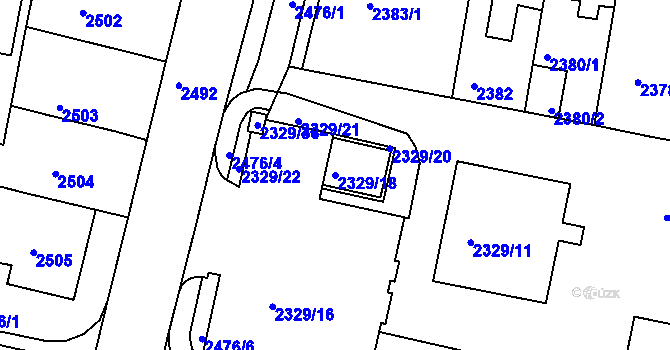 Parcela st. 2329/18 v KÚ Záběhlice, Katastrální mapa