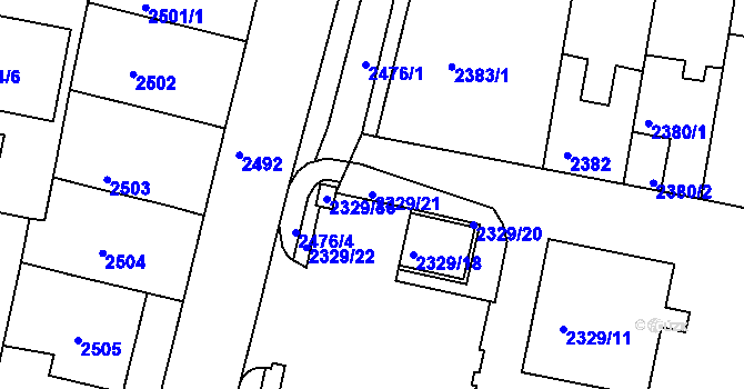 Parcela st. 2329/21 v KÚ Záběhlice, Katastrální mapa