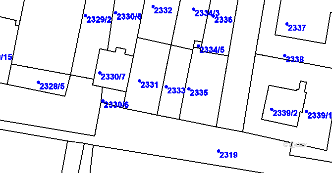 Parcela st. 2333 v KÚ Záběhlice, Katastrální mapa