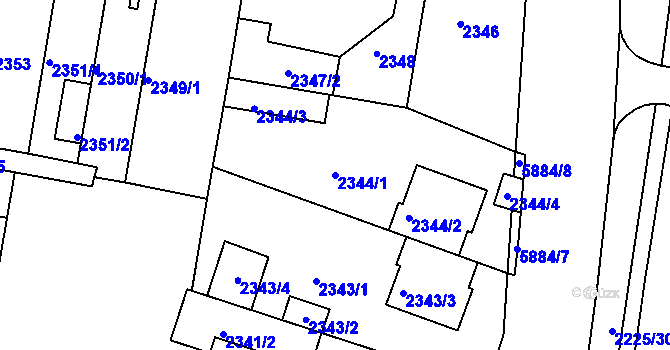Parcela st. 2344/1 v KÚ Záběhlice, Katastrální mapa