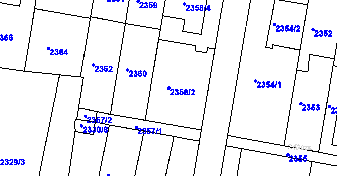 Parcela st. 2358/2 v KÚ Záběhlice, Katastrální mapa