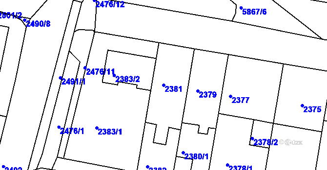 Parcela st. 2381 v KÚ Záběhlice, Katastrální mapa