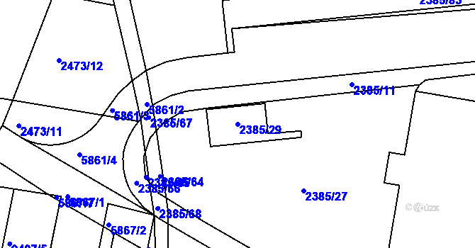 Parcela st. 2385/29 v KÚ Záběhlice, Katastrální mapa