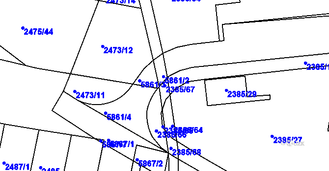 Parcela st. 2385/67 v KÚ Záběhlice, Katastrální mapa