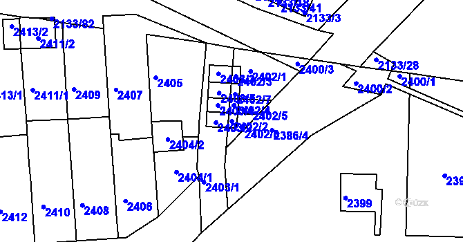 Parcela st. 2402/2 v KÚ Záběhlice, Katastrální mapa