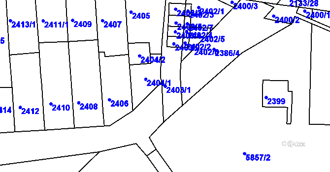 Parcela st. 2403/1 v KÚ Záběhlice, Katastrální mapa