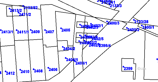 Parcela st. 2403/2 v KÚ Záběhlice, Katastrální mapa