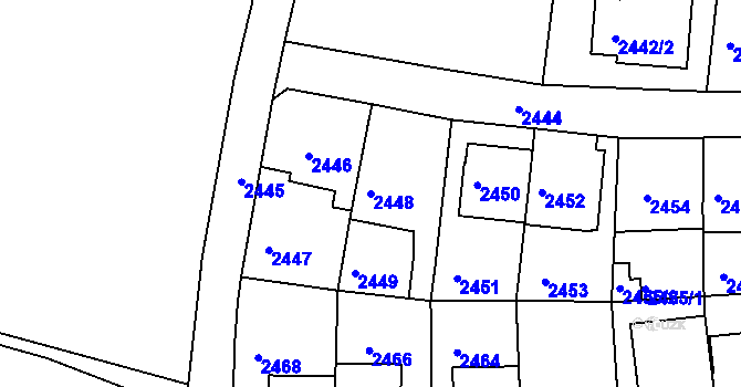 Parcela st. 2448 v KÚ Záběhlice, Katastrální mapa