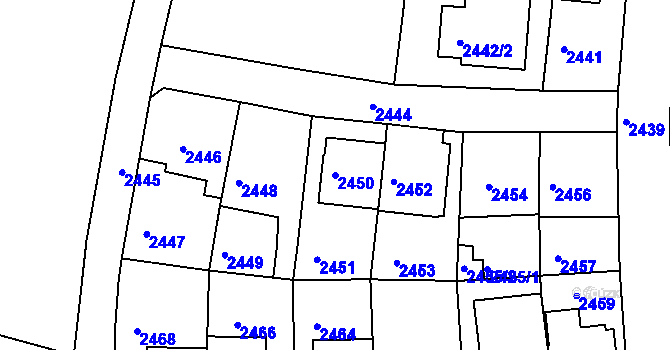 Parcela st. 2450 v KÚ Záběhlice, Katastrální mapa