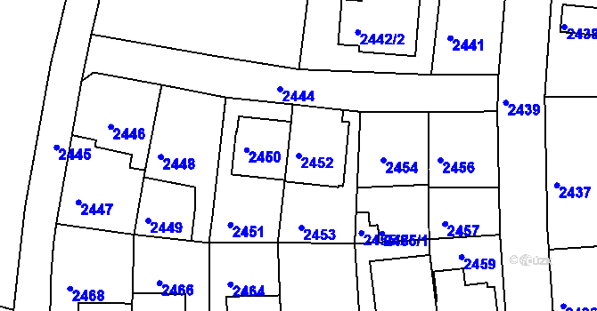 Parcela st. 2452 v KÚ Záběhlice, Katastrální mapa