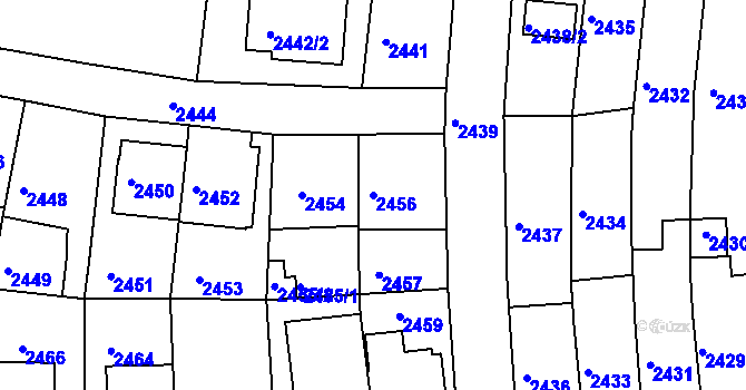 Parcela st. 2456 v KÚ Záběhlice, Katastrální mapa