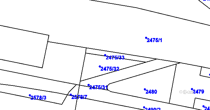 Parcela st. 2475/33 v KÚ Záběhlice, Katastrální mapa