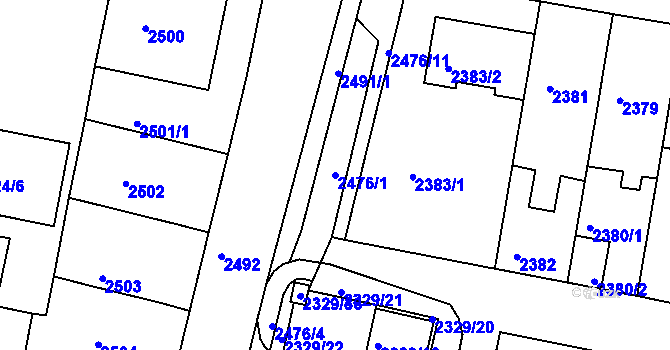 Parcela st. 2476/1 v KÚ Záběhlice, Katastrální mapa