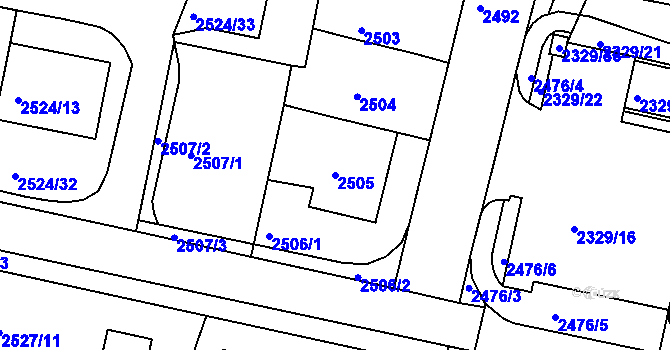 Parcela st. 2505 v KÚ Záběhlice, Katastrální mapa