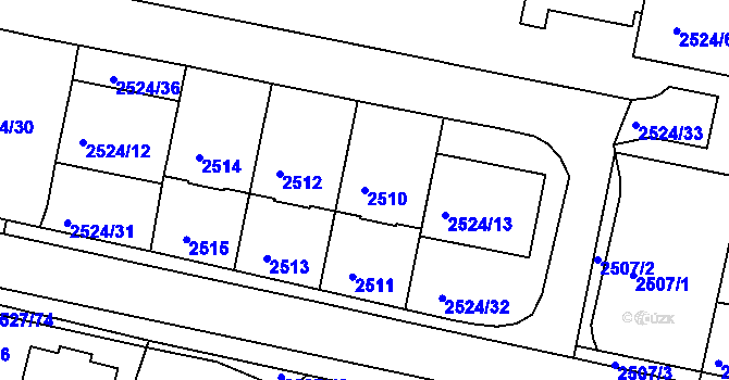 Parcela st. 2510 v KÚ Záběhlice, Katastrální mapa