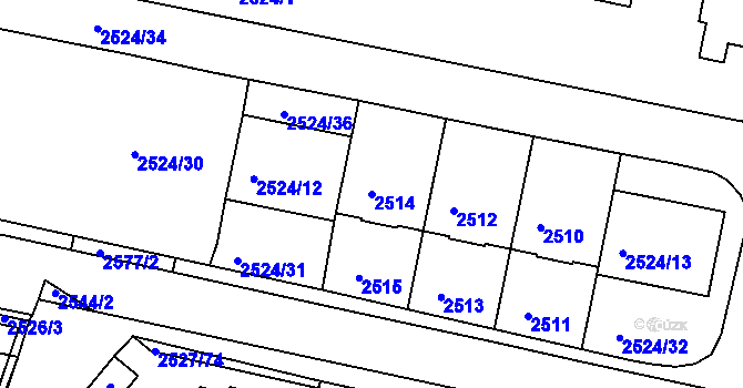 Parcela st. 2514 v KÚ Záběhlice, Katastrální mapa