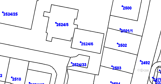 Parcela st. 2524/6 v KÚ Záběhlice, Katastrální mapa