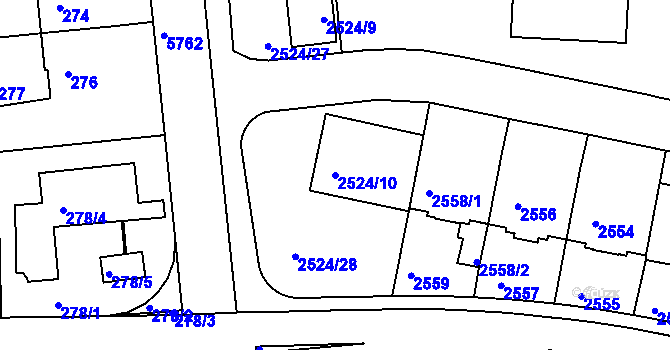 Parcela st. 2524/10 v KÚ Záběhlice, Katastrální mapa