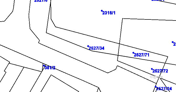 Parcela st. 2527/34 v KÚ Záběhlice, Katastrální mapa