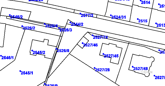 Parcela st. 2527/46 v KÚ Záběhlice, Katastrální mapa