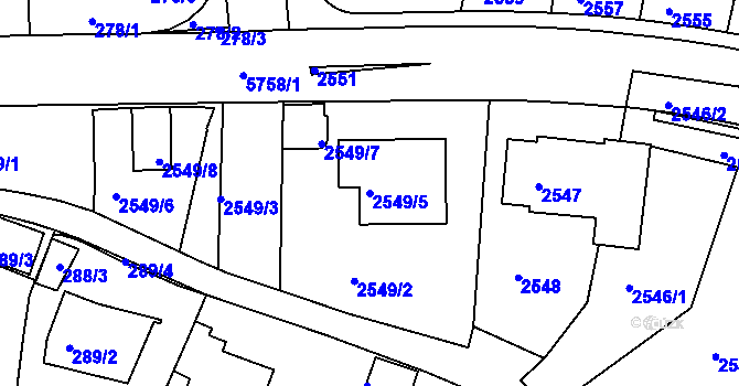 Parcela st. 2549/5 v KÚ Záběhlice, Katastrální mapa