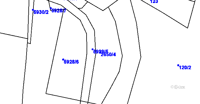 Parcela st. 2650/4 v KÚ Záběhlice, Katastrální mapa