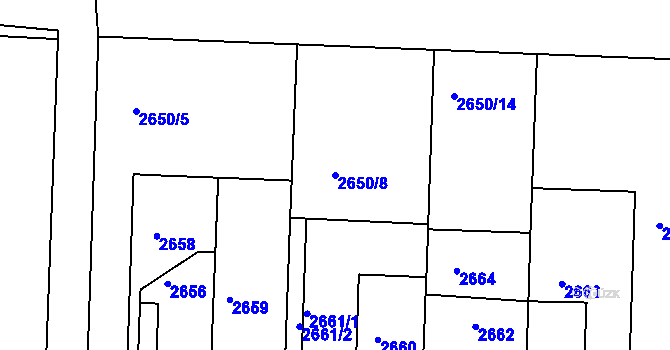 Parcela st. 2650/8 v KÚ Záběhlice, Katastrální mapa