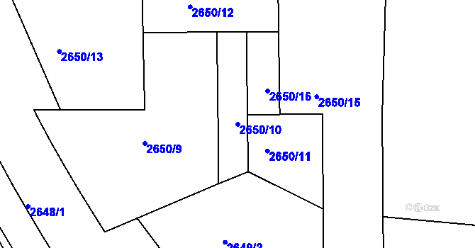 Parcela st. 2650/10 v KÚ Záběhlice, Katastrální mapa