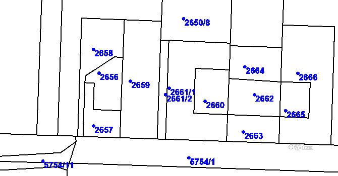 Parcela st. 2661/1 v KÚ Záběhlice, Katastrální mapa