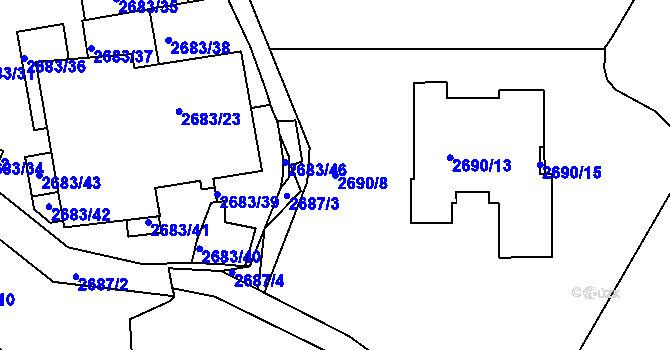 Parcela st. 2690/8 v KÚ Záběhlice, Katastrální mapa