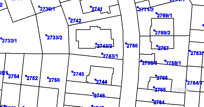 Parcela st. 2743/1 v KÚ Záběhlice, Katastrální mapa