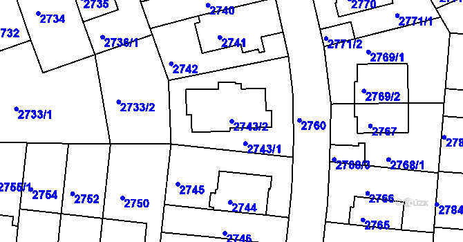 Parcela st. 2743/2 v KÚ Záběhlice, Katastrální mapa