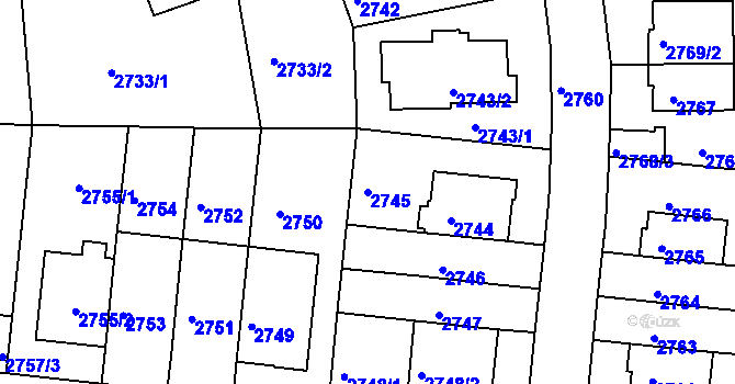 Parcela st. 2745 v KÚ Záběhlice, Katastrální mapa
