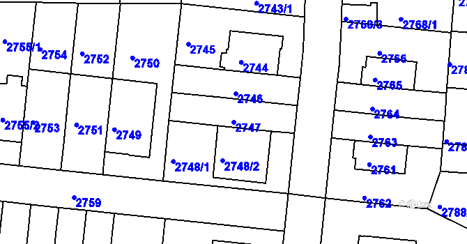 Parcela st. 2747 v KÚ Záběhlice, Katastrální mapa