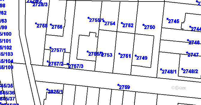 Parcela st. 2753 v KÚ Záběhlice, Katastrální mapa